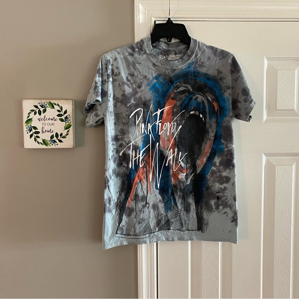 Liquid Blue Pink Floyd The Wall Gray Tie Dye Band Graphic Tee Unisex Small